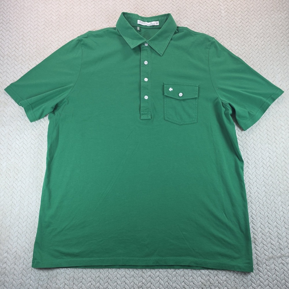 Criquet Mens XL Players Shirt Green Short Sleeve Polo Shamrock Pocket Golf